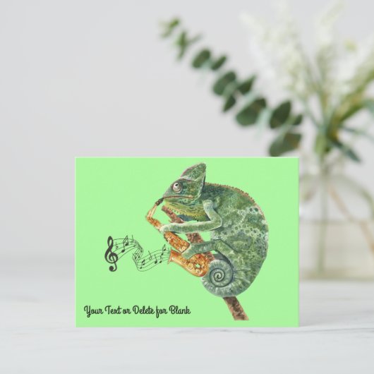 Chameleon Jazz Saxophone Custom Text Postkarte (Stehend Vorderseite)