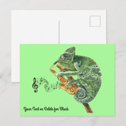 Chameleon Jazz Saxophone Custom Text Postkarte (Vorne/Hinten)