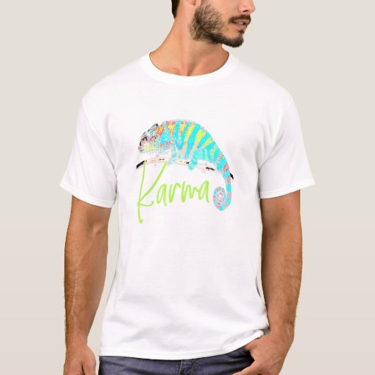 Chameleon Karma Pun Retro Lizard 1980er T-Shirt (Vorderseite)