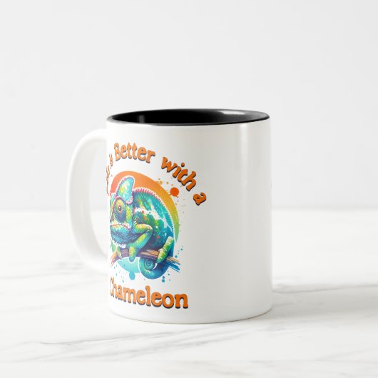 Chameleon Liebhaber Haustier Besitzer Wasserfarbe  Zweifarbige Tasse (Vorderseite Links)