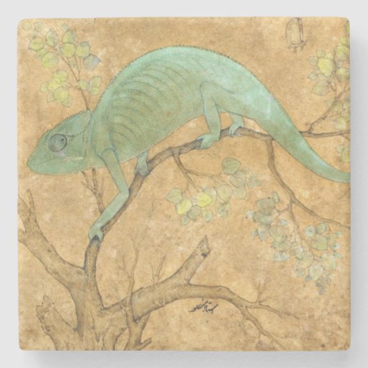 Chameleon (Lizard) (Reptil) (Moghul Art) (asiatisc Steinuntersetzer (Vorderseite)