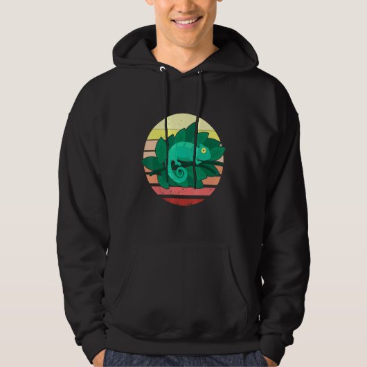 Chameleon Lizard Retro Sunset Reptiles Hoodie (Vorderseite)