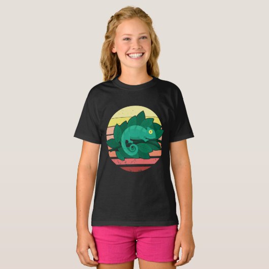 Chameleon Lizard Retro Sunset Reptiles T-Shirt (Vorne ganz)