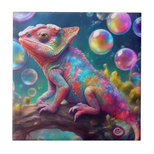Chameleon mit Blasen Fliese (Vorderseite)