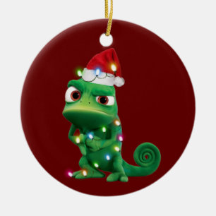 Chameleon mit Hutlicht Weihnachten Keramik Ornament