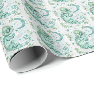 Chameleon Niedlich Baby Pastel Watercolor Muster Geschenkpapier