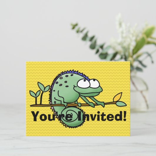 Chameleon Niedlich Funny Einladung (Stehend Vorderseite)
