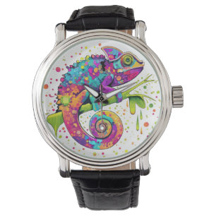 Chameleon Paint Stains Wasserfarbe Stil Armbanduhr