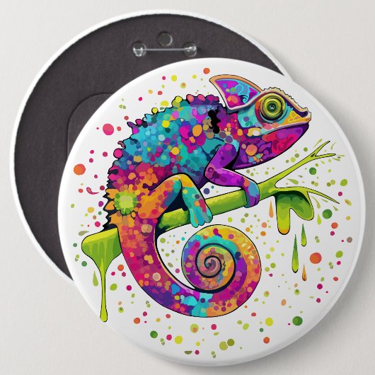 Chameleon Paint Stains Wasserfarbe Stil Button (Vorne & Hinten)