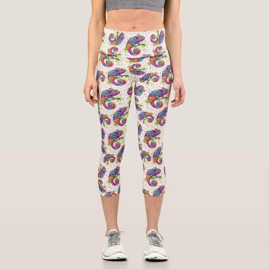 Chameleon Paint Stains Wasserfarbe Stil Capri Leggings (Vorderseite)