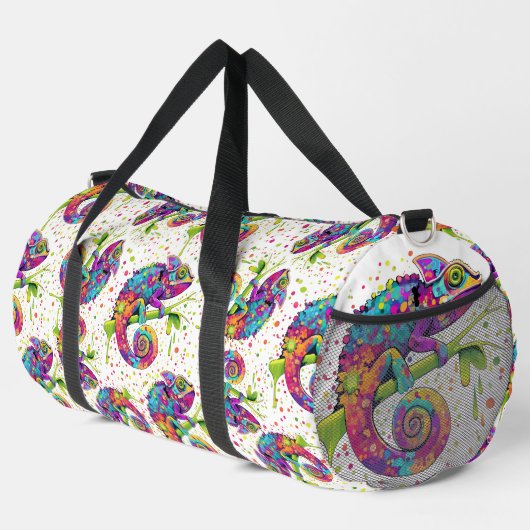 Chameleon Paint Stains Wasserfarbe Stil Duffle Bag (Rechte Ecke)