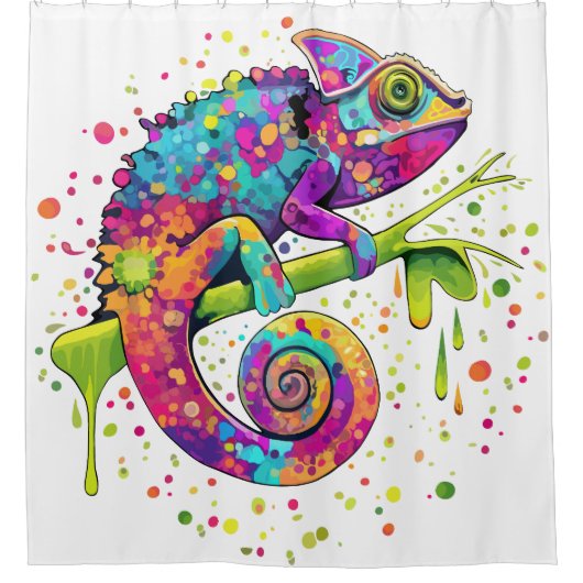 Chameleon Paint Stains Wasserfarbe Stil Duschvorhang (Vorderseite)
