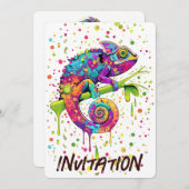 Chameleon Paint Stains Wasserfarbe Stil Einladung (Vorne/Hinten)