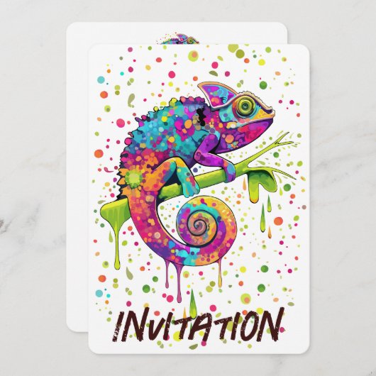 Chameleon Paint Stains Wasserfarbe Stil Einladung (Vorne/Hinten)