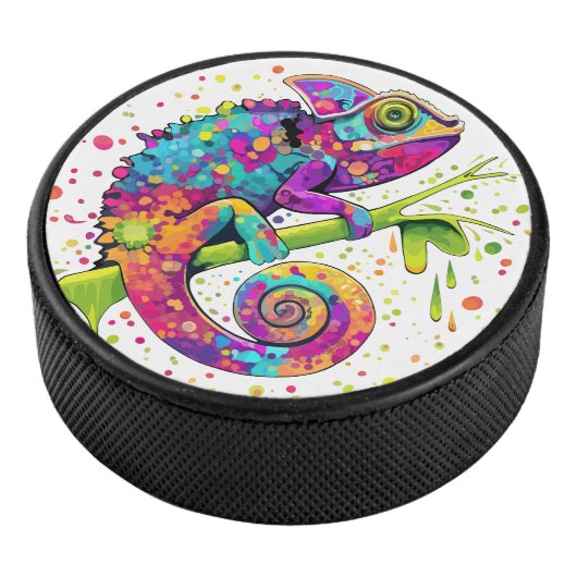 Chameleon Paint Stains Wasserfarbe Stil Eishockey Puck (3/4)