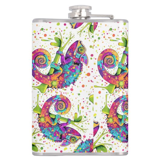 Chameleon Paint Stains Wasserfarbe Stil Flachmann (Rückseite)