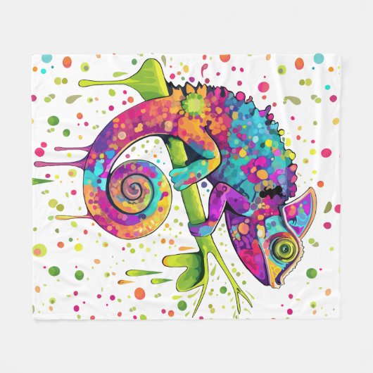 Chameleon Paint Stains Wasserfarbe Stil Fleecedecke (Vorderseite (Horizontal))