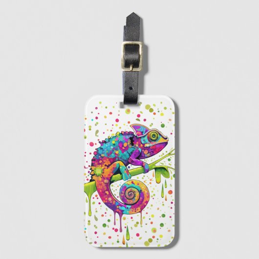 Chameleon Paint Stains Wasserfarbe Stil Gepäckanhänger (Vorderseite Vertikal)