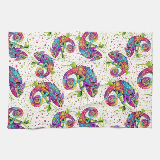 Chameleon Paint Stains Wasserfarbe Stil Geschirrtuch (Horizontal)