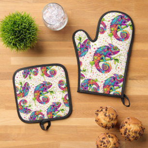 Chameleon Paint Stains Wasserfarbe Stil Ofenhandschuh & Topflappen-Set