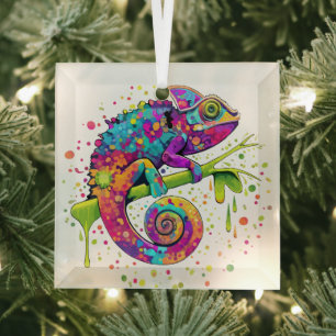 Chameleon Paint Stains Wasserfarbe Stil Ornament Aus Glas