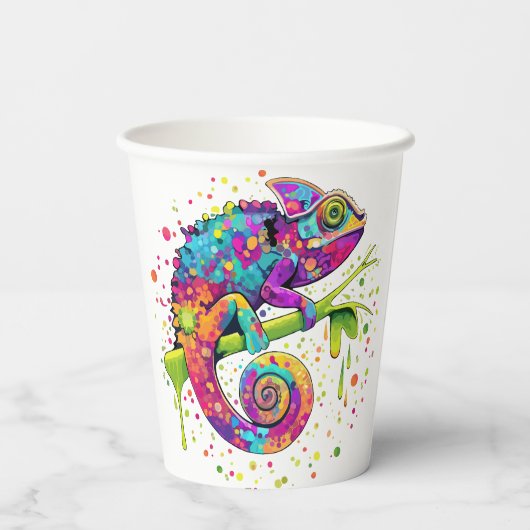 Chameleon Paint Stains Wasserfarbe Stil Pappbecher (Rückseite)