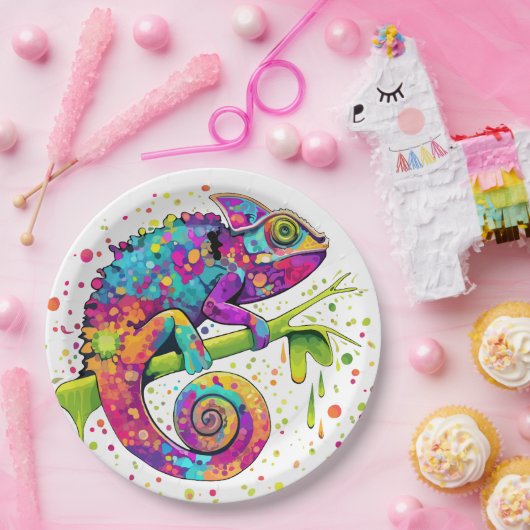 Chameleon Paint Stains Wasserfarbe Stil Pappteller (Party)