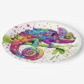 Chameleon Paint Stains Wasserfarbe Stil Pappteller (Schrägansicht)