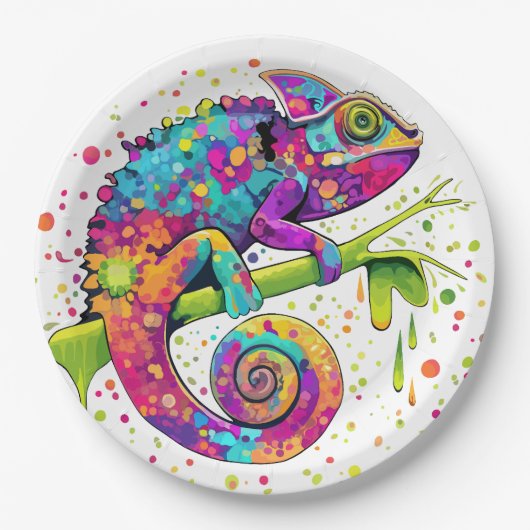 Chameleon Paint Stains Wasserfarbe Stil Pappteller (Vorderseite)