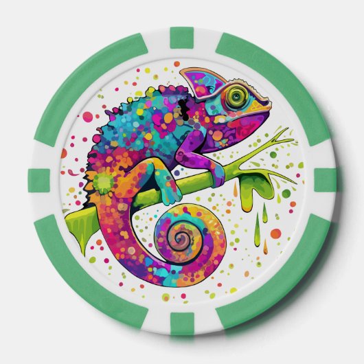 Chameleon Paint Stains Wasserfarbe Stil Pokerchips (Vorderseite)