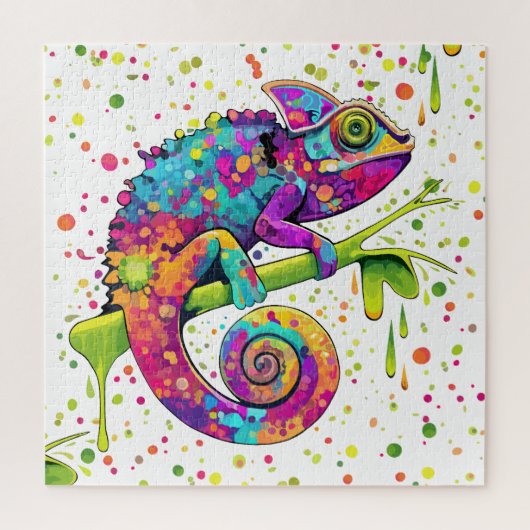 Chameleon Paint Stains Wasserfarbe Stil Puzzle (Vertikal)