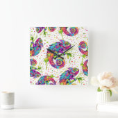 Chameleon Paint Stains Wasserfarbe Stil Quadratische Wanduhr (Zuhause)