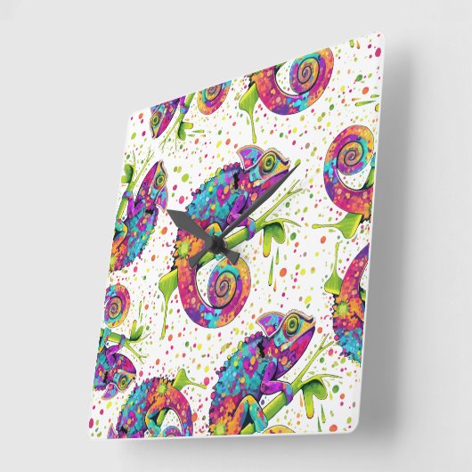 Chameleon Paint Stains Wasserfarbe Stil Quadratische Wanduhr (Winkel)