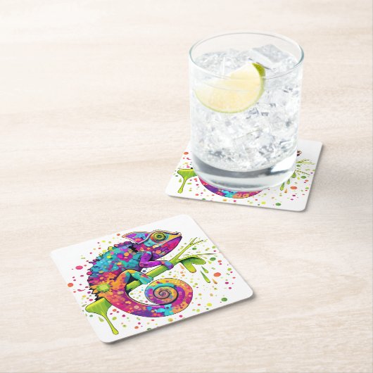 Chameleon Paint Stains Wasserfarbe Stil Rechteckiger Pappuntersetzer (Vor Ort)