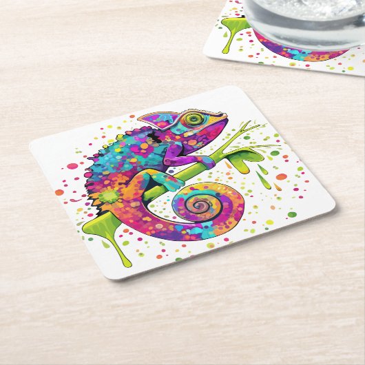 Chameleon Paint Stains Wasserfarbe Stil Rechteckiger Pappuntersetzer (angewinkelt)
