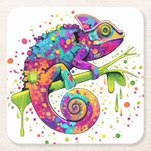 Chameleon Paint Stains Wasserfarbe Stil Rechteckiger Pappuntersetzer