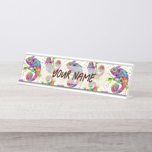 Chameleon Paint Stains Wasserfarbe Stil Schreibtischnamensplakette (Vorderseite )