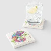 Chameleon Paint Stains Wasserfarbe Stil Steinuntersetzer (Seitenansicht)