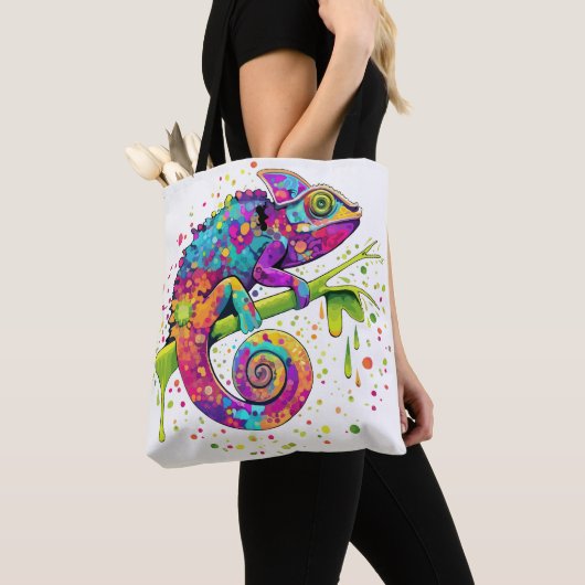 Chameleon Paint Stains Wasserfarbe Stil Tasche (Von Nahem)