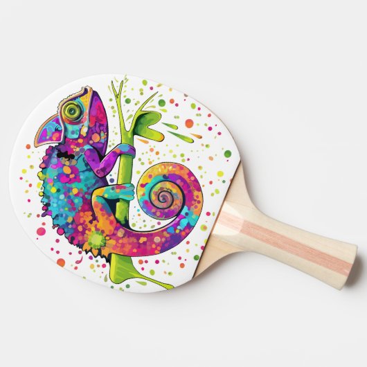 Chameleon Paint Stains Wasserfarbe Stil Tischtennis Schläger (Seitenansicht)