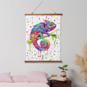 Chameleon Paint Stains Wasserfarbe Stil Wandteppich Mit Holzrahmen (Schlafzimmer)