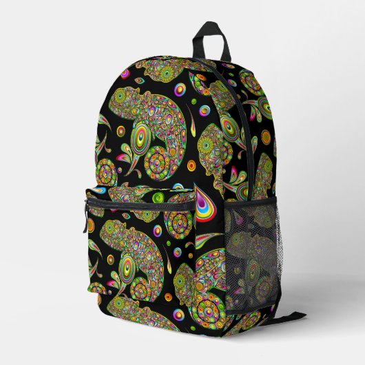 Chameleon Psychedelic Fantasy Bedruckter Rucksack (Rückseitige Ecke Rechts)