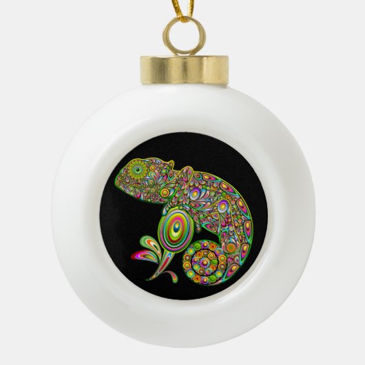 Chameleon Psychedelic Fantasy Keramik Kugel-Ornament (Vorderseite)