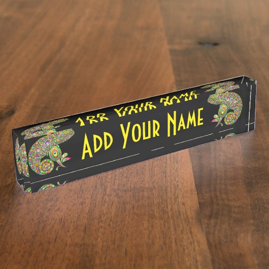 Chameleon Psychedelic Fantasy Namensplakette (Seite)