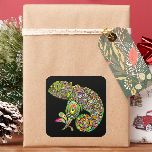 Chameleon Psychedelic Fantasy Quadratischer Aufkleber (Feiertag)