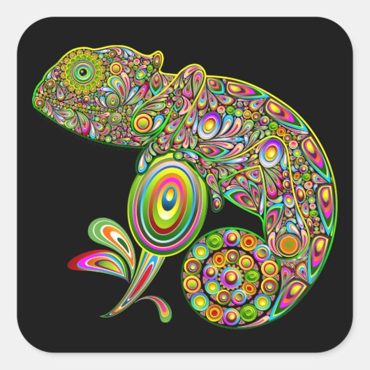 Chameleon Psychedelic Fantasy Quadratischer Aufkleber (Vorderseite)