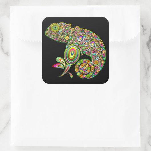 Chameleon Psychedelic Fantasy Quadratischer Aufkleber (Tasche)