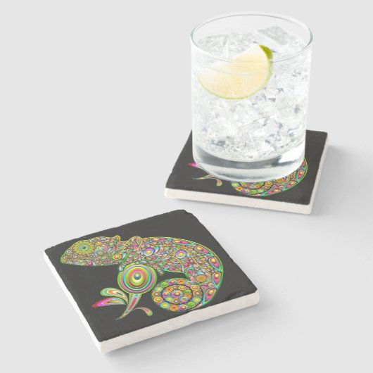 Chameleon Psychedelic Fantasy Steinuntersetzer (Seitenansicht)