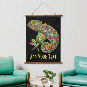 Chameleon Psychedelic Fantasy Wandteppich Mit Holzrahmen