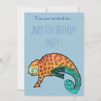 Chameleon Reptil Illustration Junge Geburtstagspar Einladung